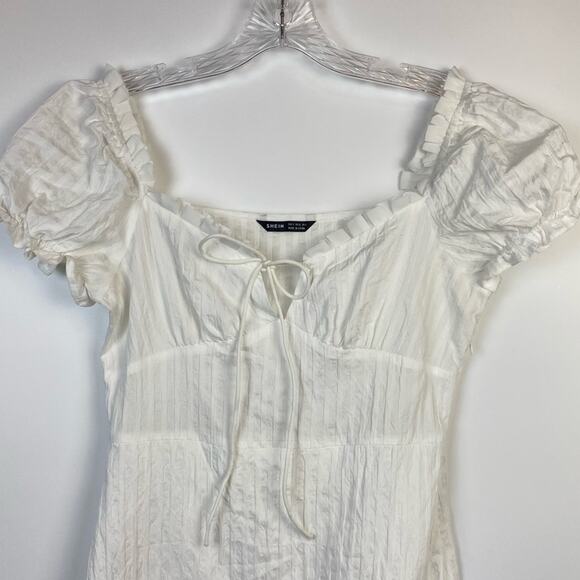Shein Frill Trim Tie Front Crinkle Dress White Size Small (4) - Picture 4 of 13